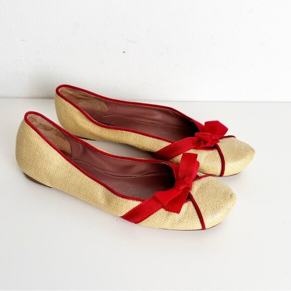 Alaia Raffia Straw ballet flats with red bow detail and trim size 36 - Picture 1 of 9